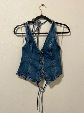Denim Halter Vest - Blue Women Jeans Tope